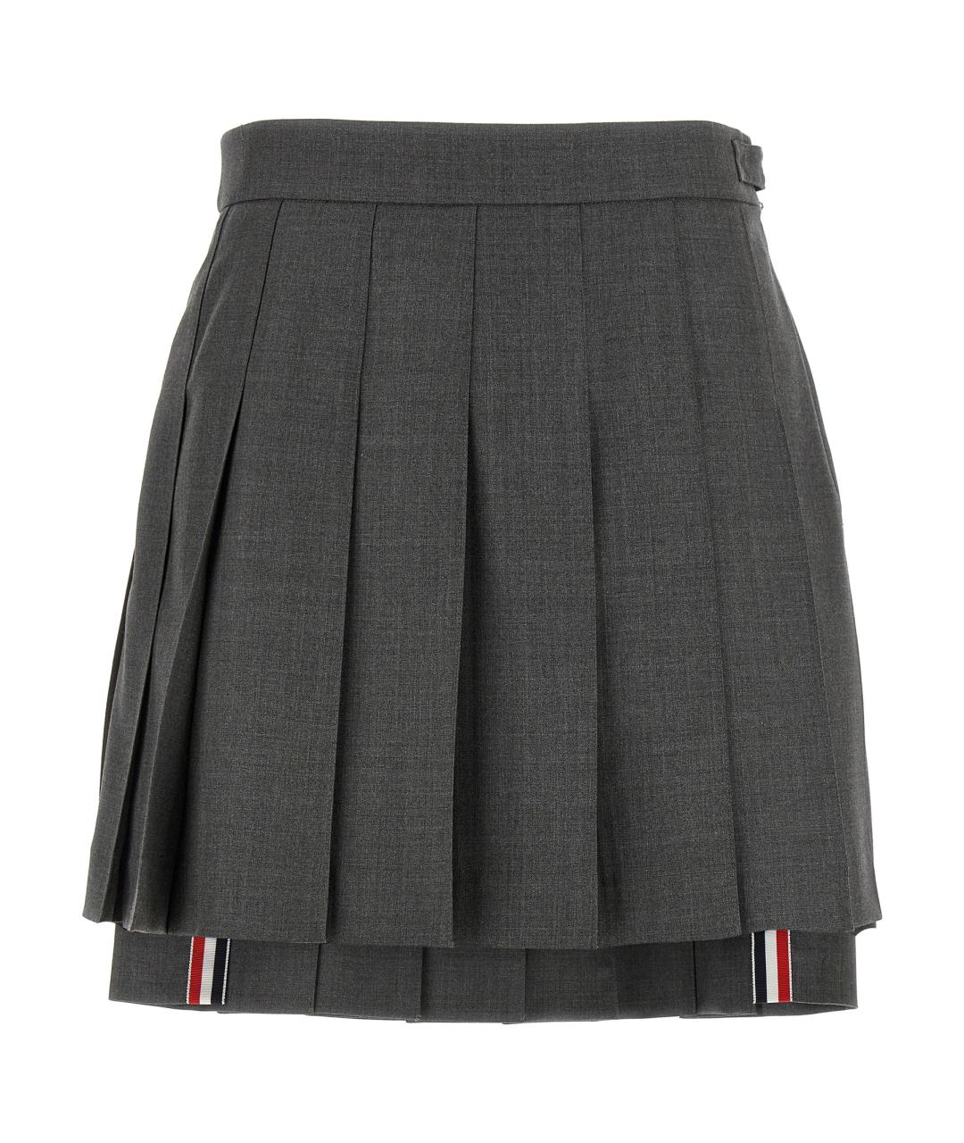 THOM BROWNE Серая шерстяная юбка мини, фото 1