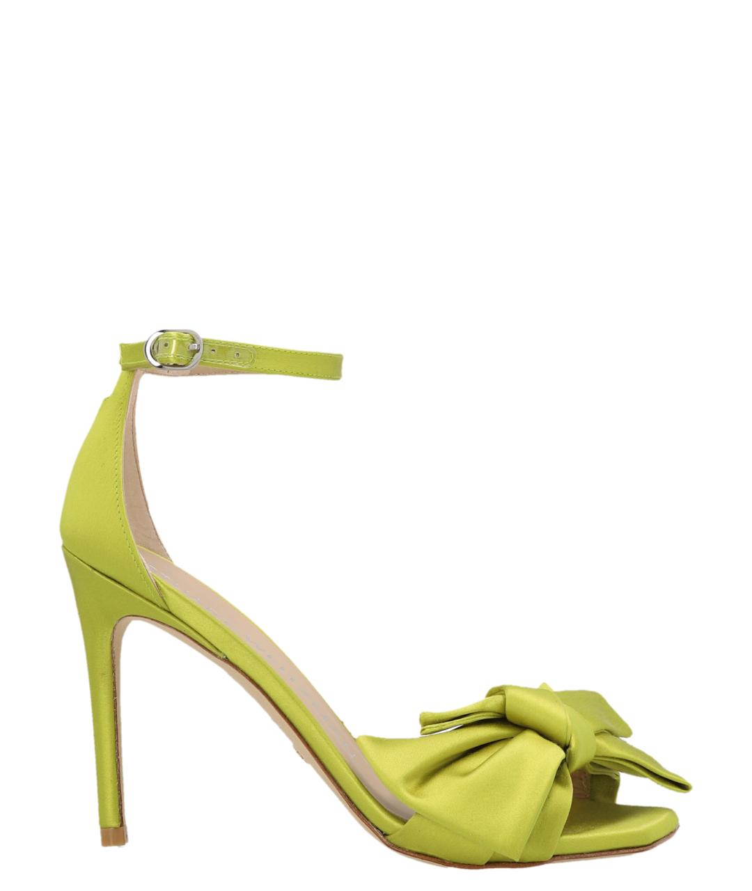 STUART WEITZMAN Салатовые текстильные босоножки, фото 1