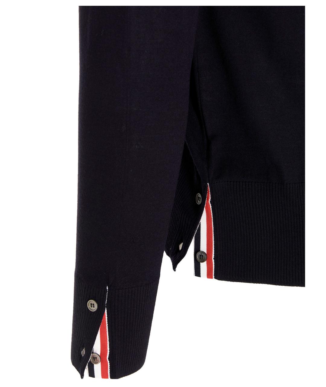 THOM BROWNE Темно-синий шерстяной кардиган, фото 4
