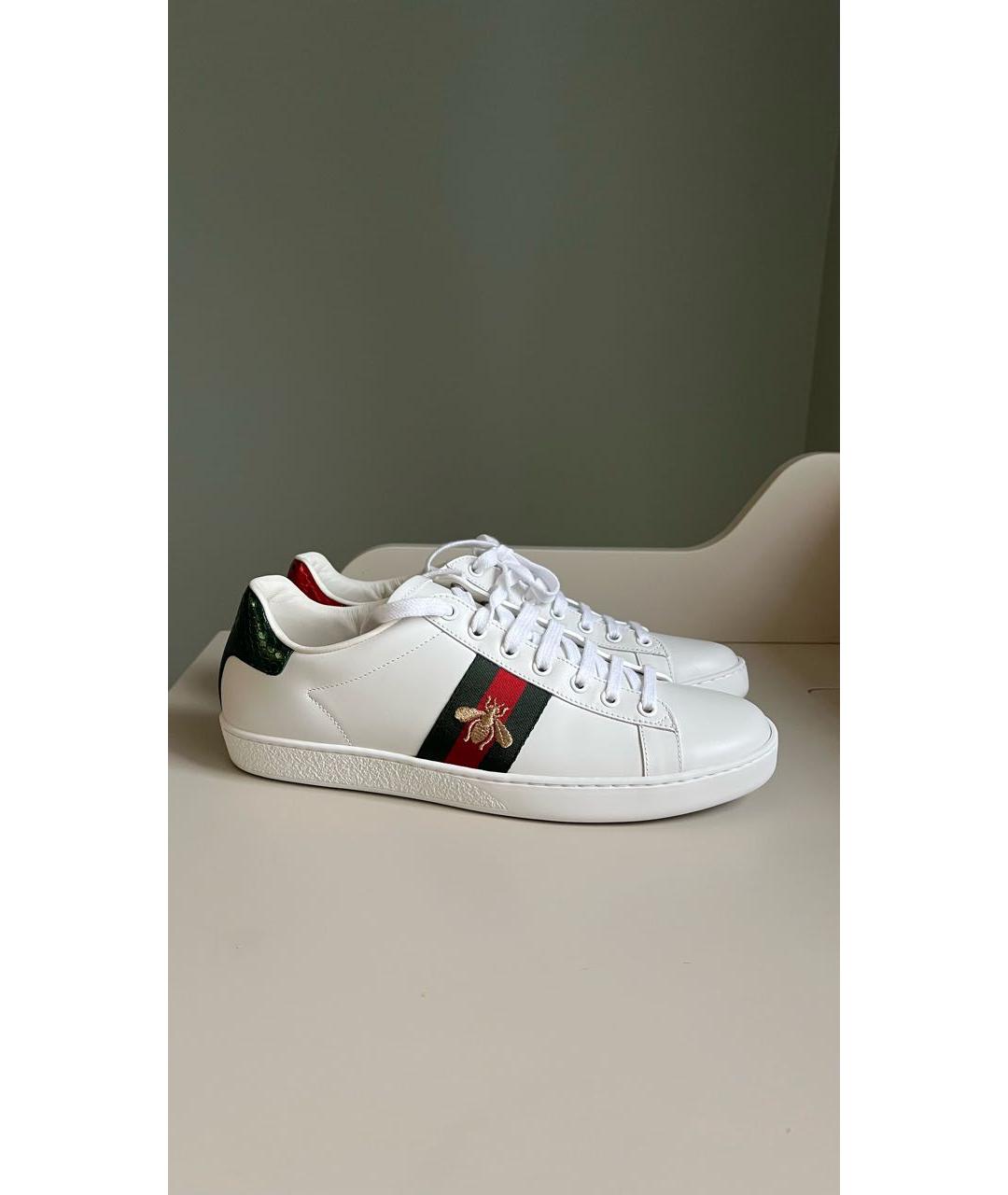 GUCCI Белые кожаные кеды, фото 6