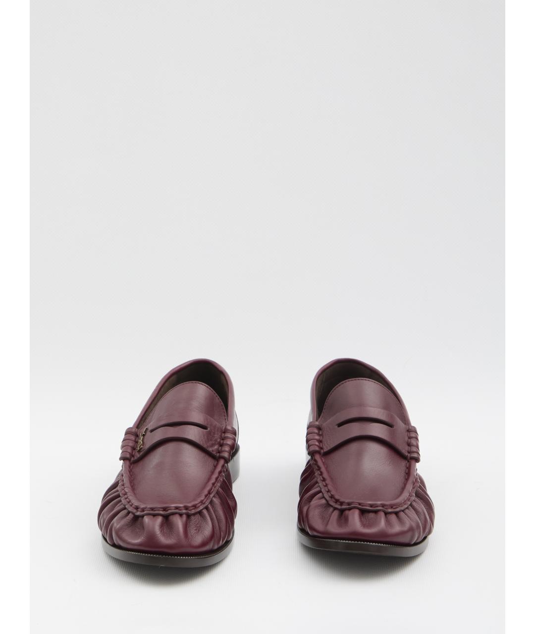 SAINT LAURENT Бордовые кожаные лоферы, фото 5