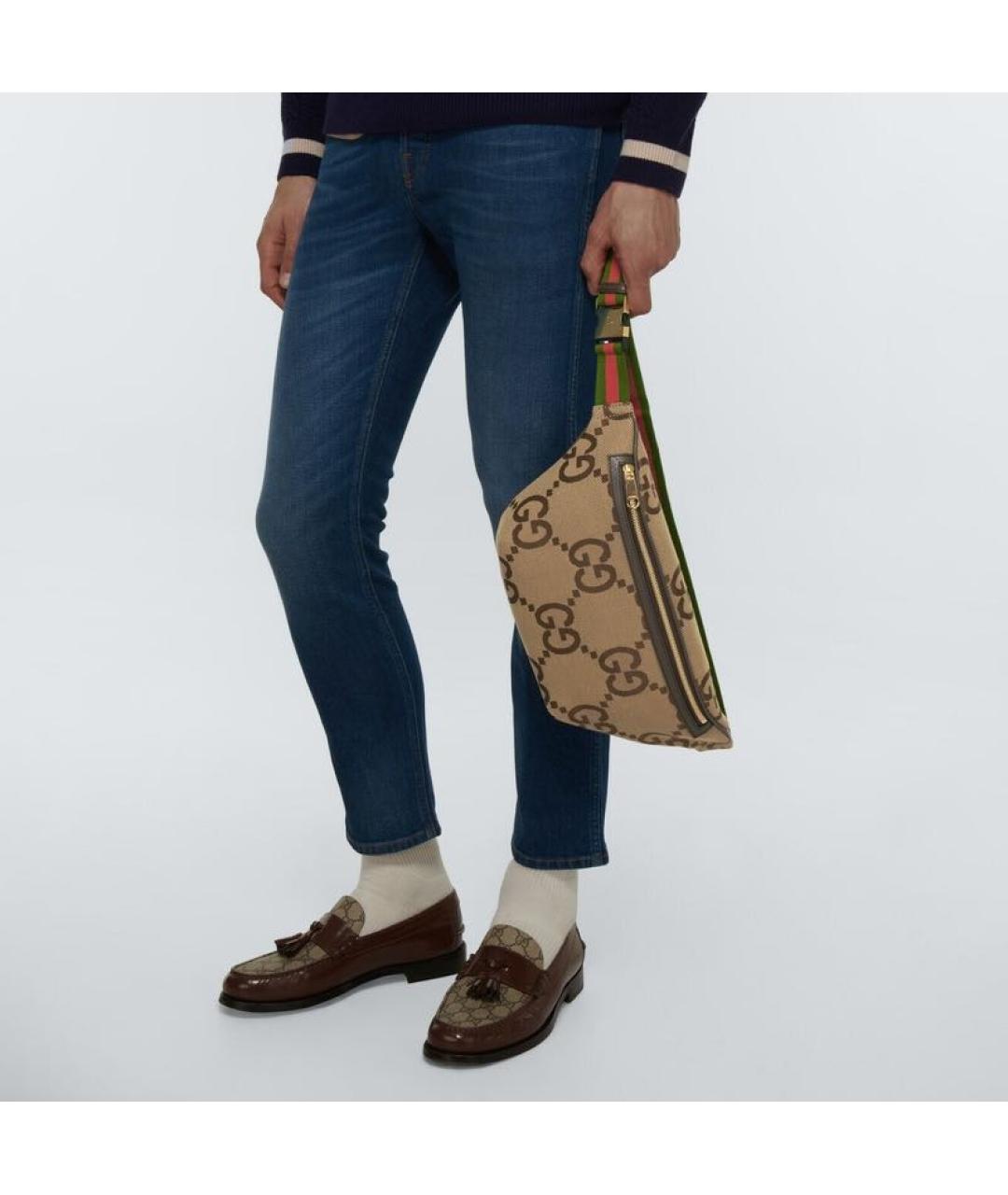 GUCCI Коричневая тканевая поясная сумка, фото 4