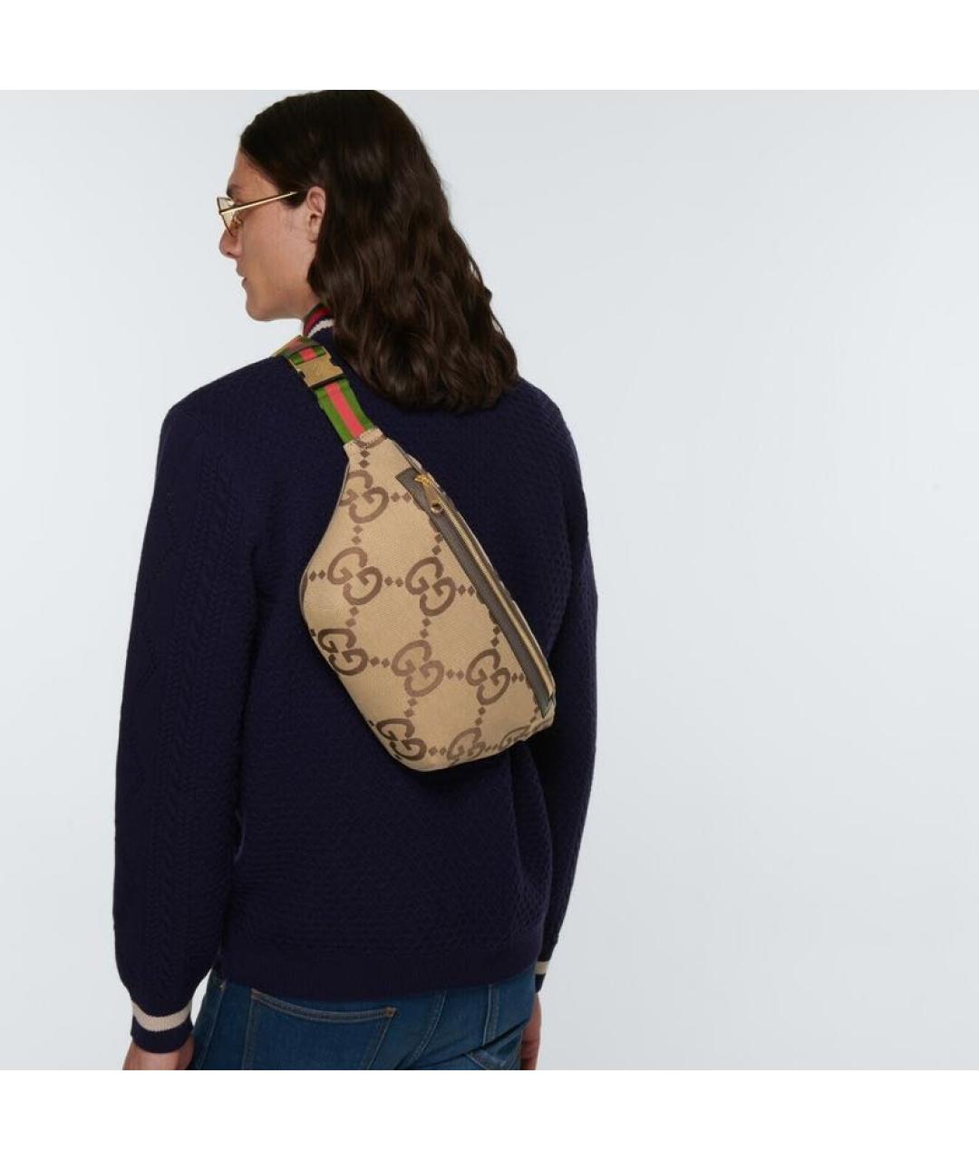 GUCCI Коричневая тканевая поясная сумка, фото 3