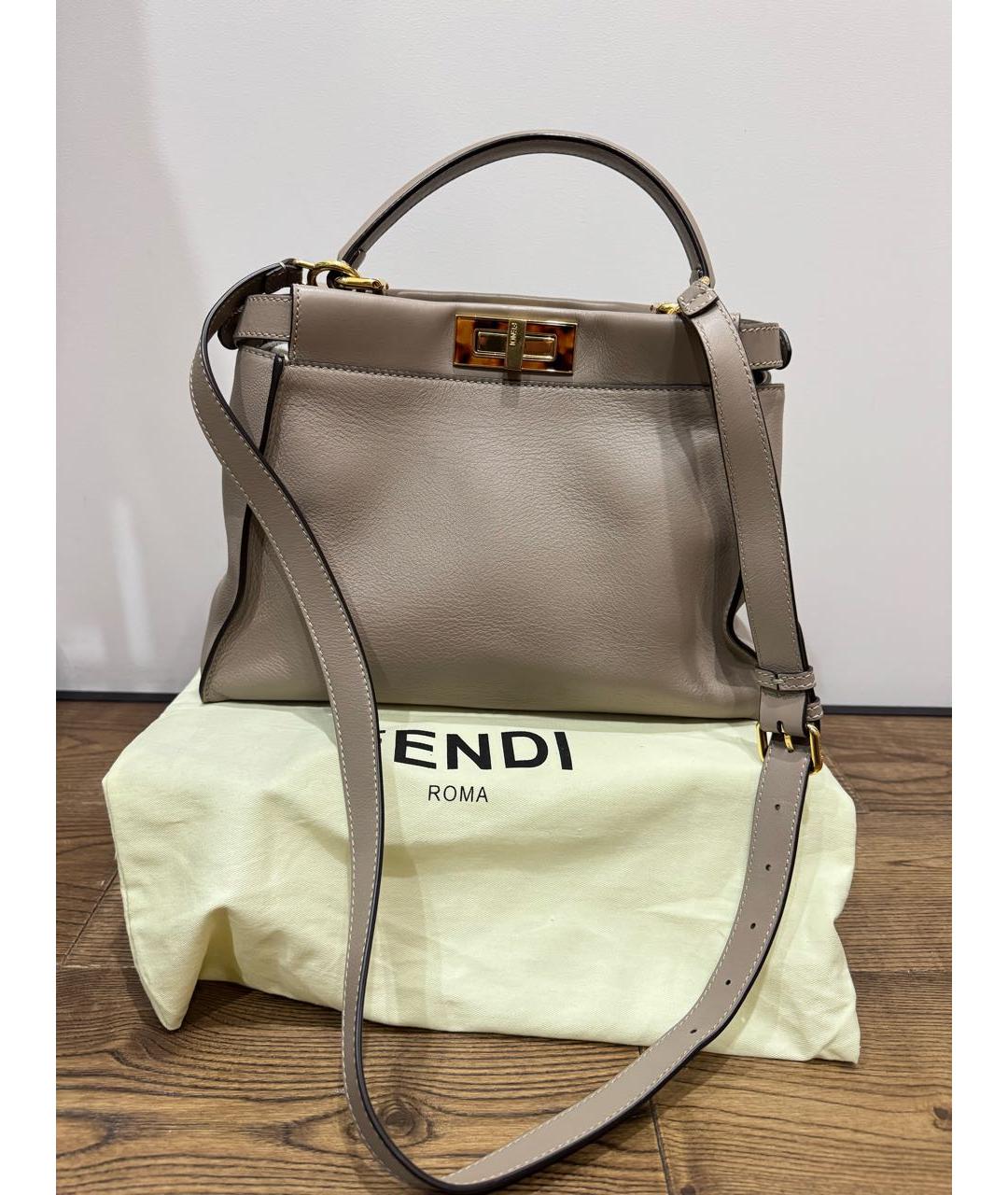 FENDI Антрацитовая кожаная сумка тоут, фото 3