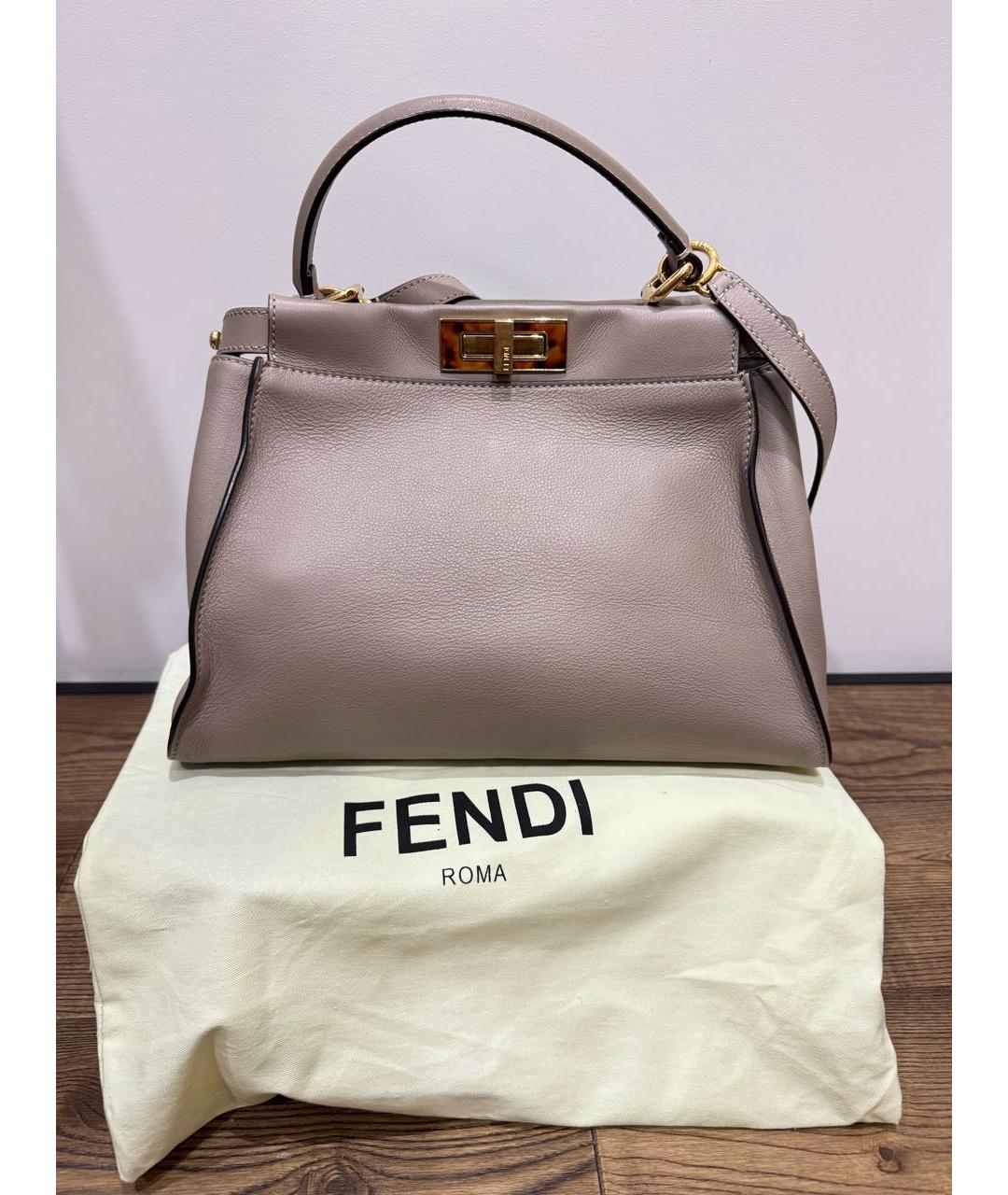 FENDI Антрацитовая кожаная сумка тоут, фото 9