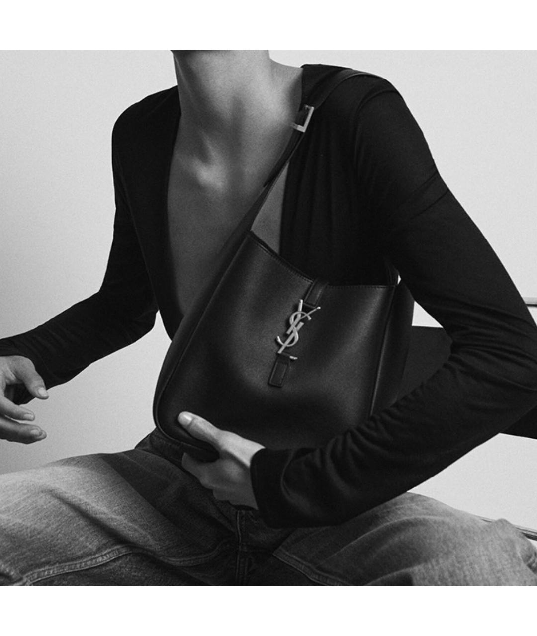 SAINT LAURENT Черная кожаная сумка с короткими ручками, фото 5