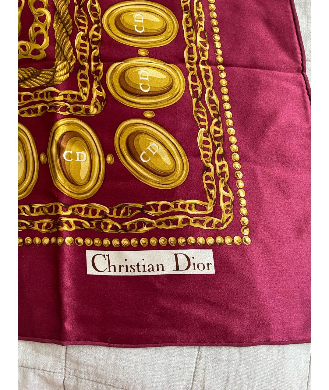 CHRISTIAN DIOR Бордовый шелковый платок, фото 4