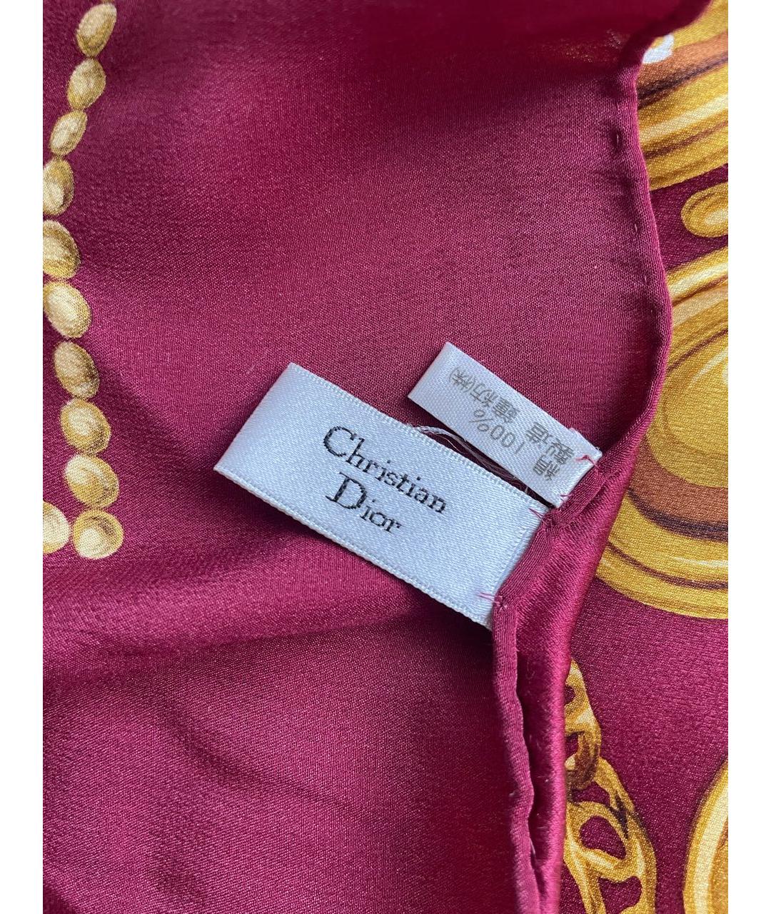 CHRISTIAN DIOR Бордовый шелковый платок, фото 6