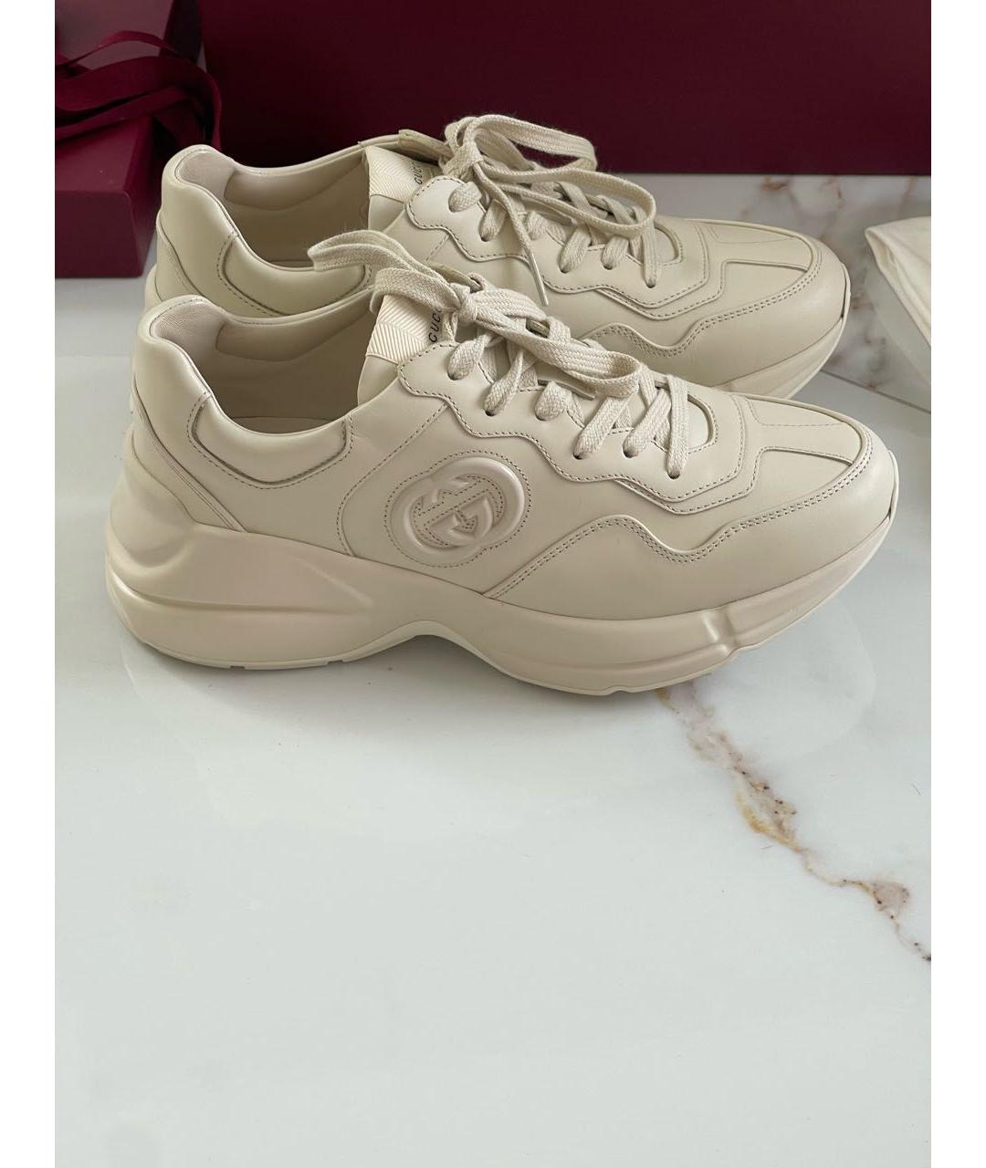 GUCCI Бежевые кожаные кроссовки, фото 8