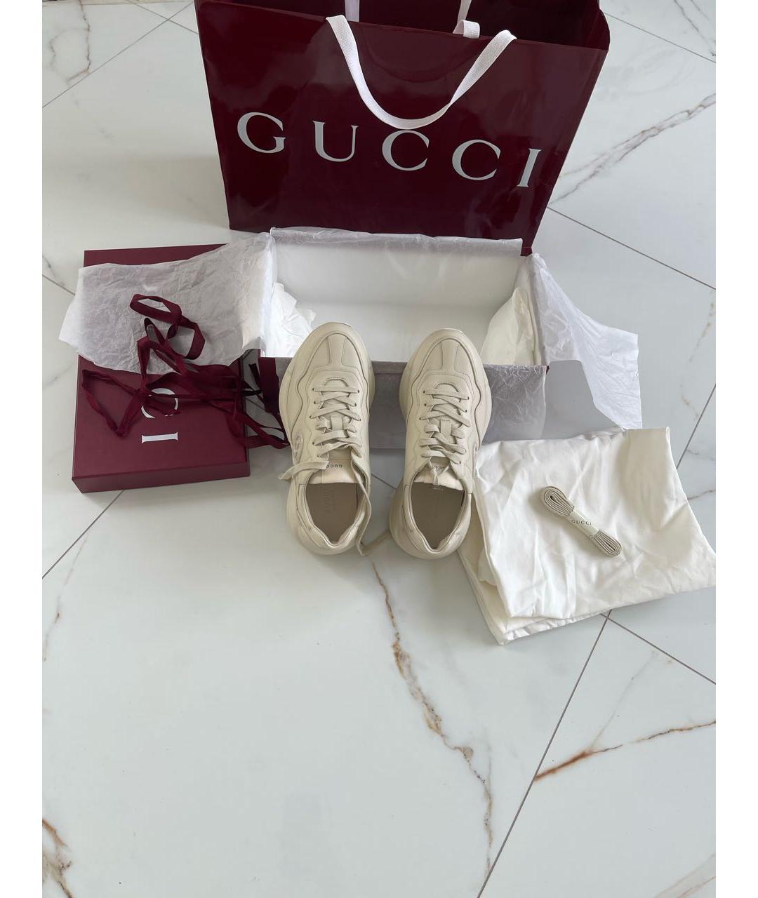 GUCCI Бежевые кожаные кроссовки, фото 2