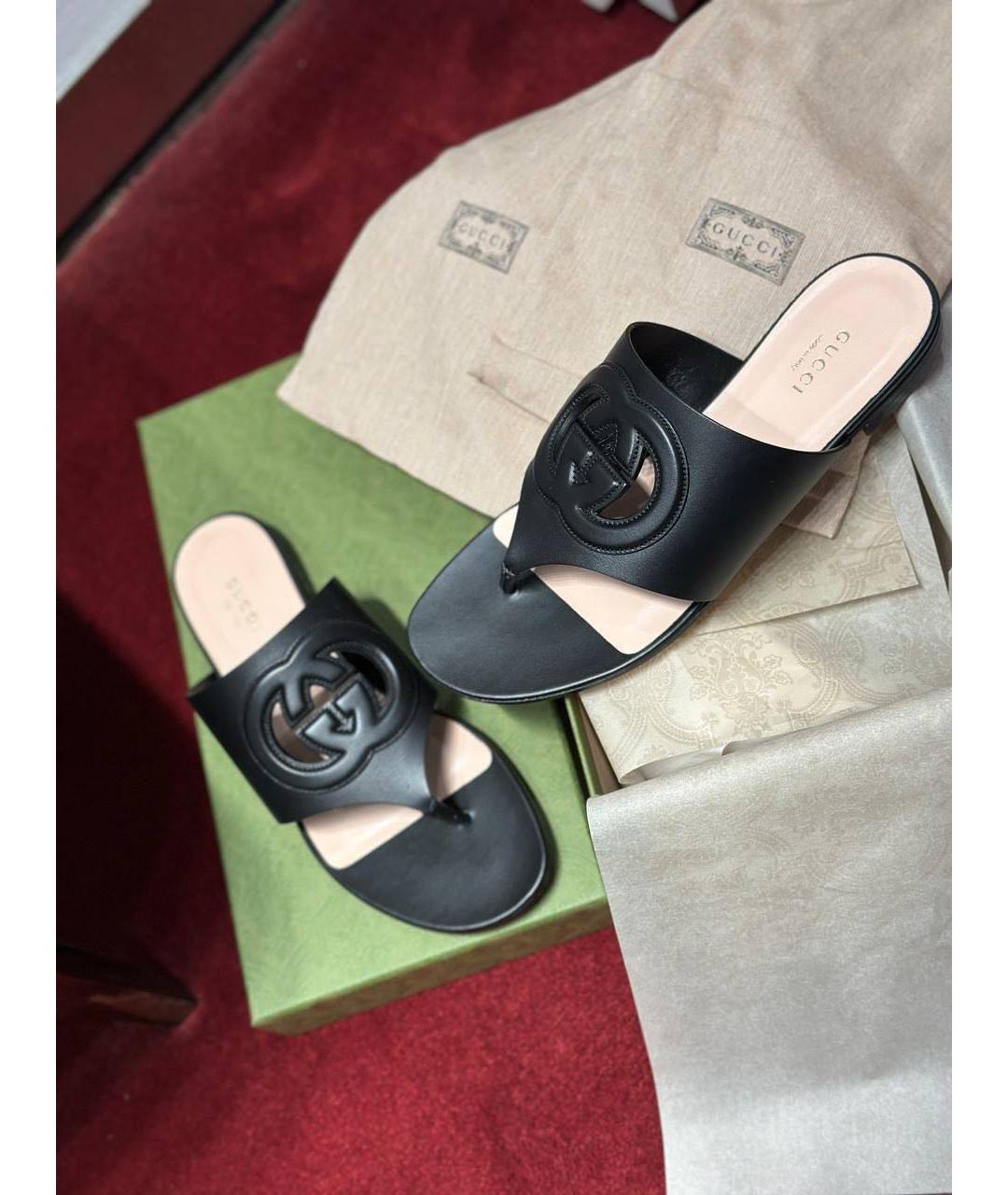 GUCCI Черные кожаные шлепанцы, фото 6
