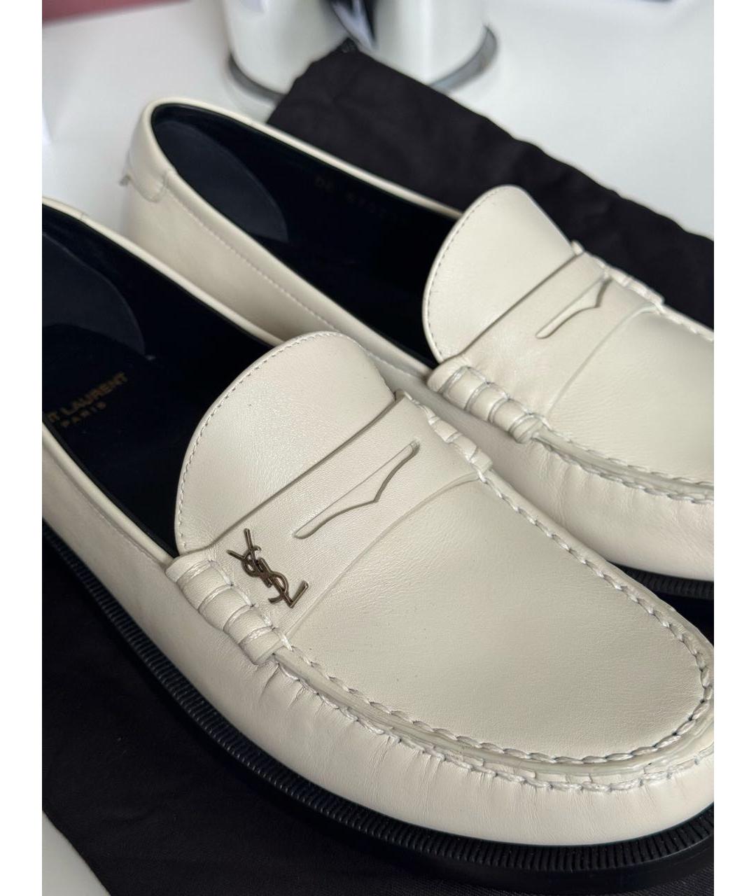 SAINT LAURENT Бежевые кожаные лоферы, фото 2