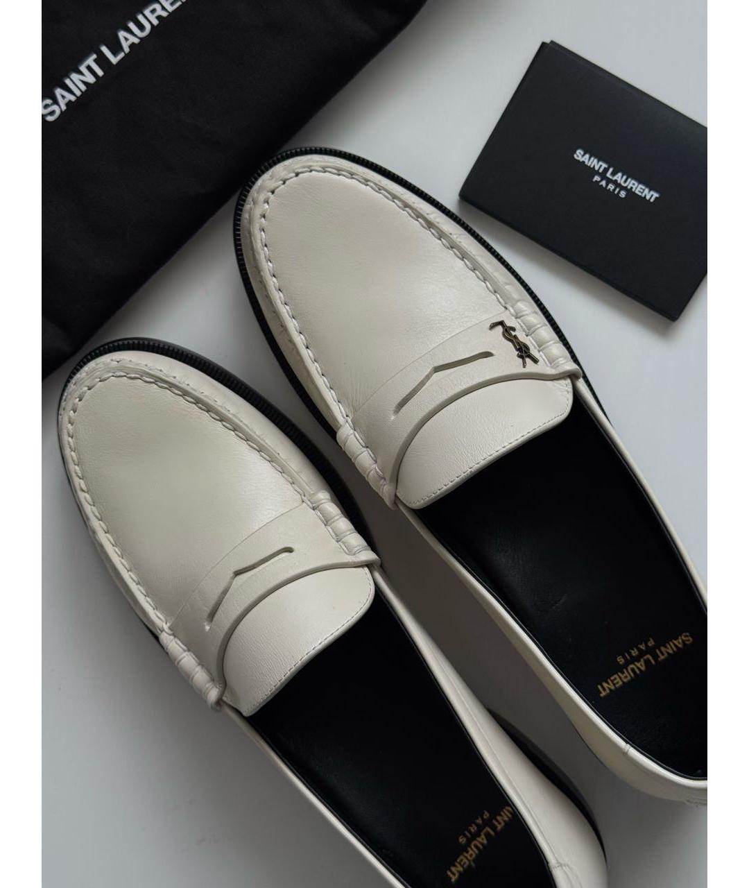 SAINT LAURENT Бежевые кожаные лоферы, фото 3