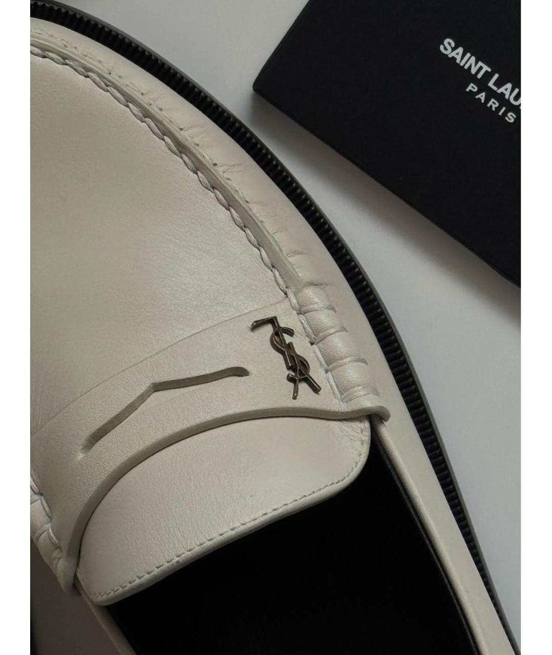 SAINT LAURENT Бежевые кожаные лоферы, фото 6