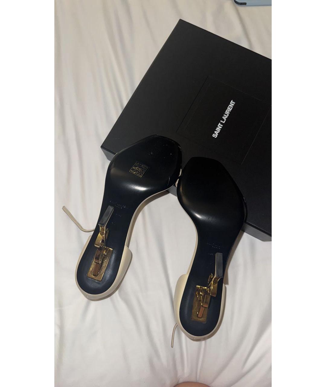 SAINT LAURENT Бежевые кожаные босоножки, фото 5