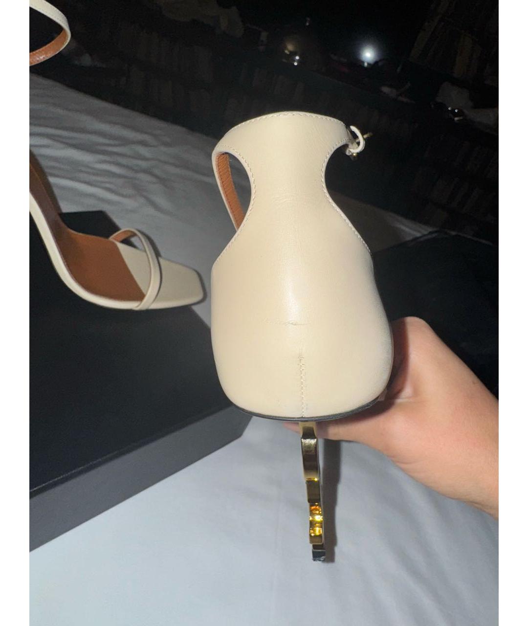 SAINT LAURENT Бежевые кожаные босоножки, фото 6