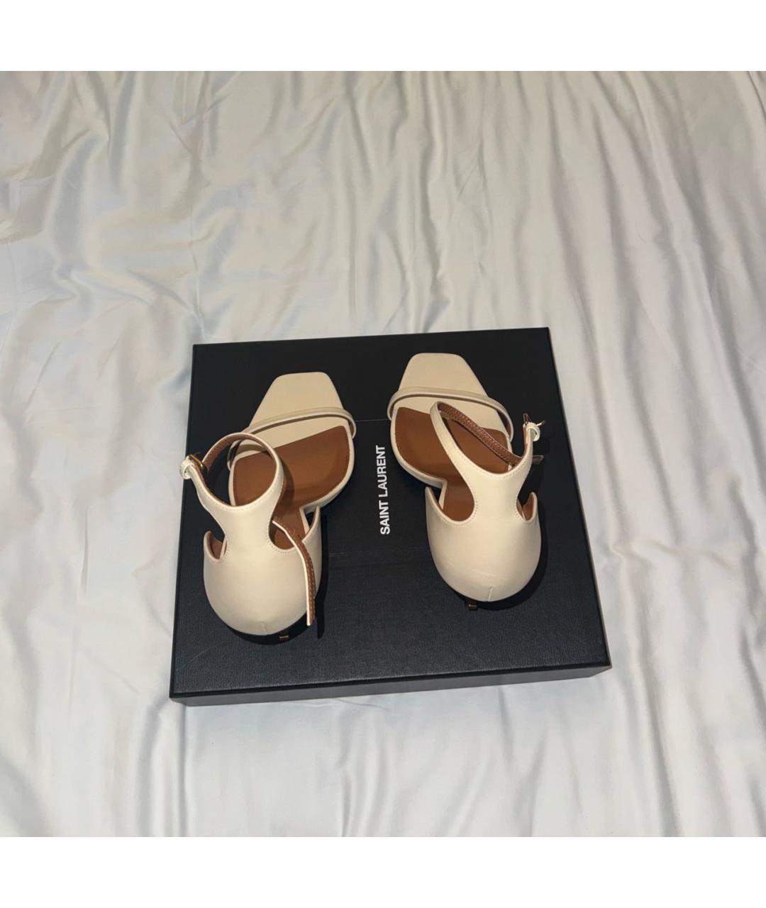 SAINT LAURENT Бежевые кожаные босоножки, фото 3