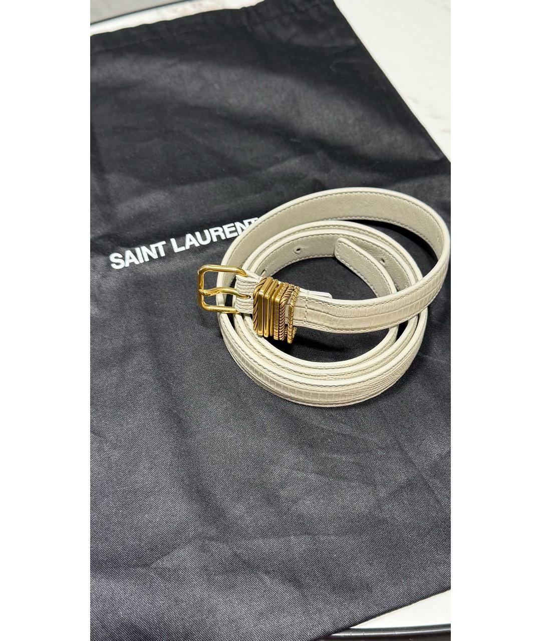 SAINT LAURENT Бежевый кожаный ремень, фото 6