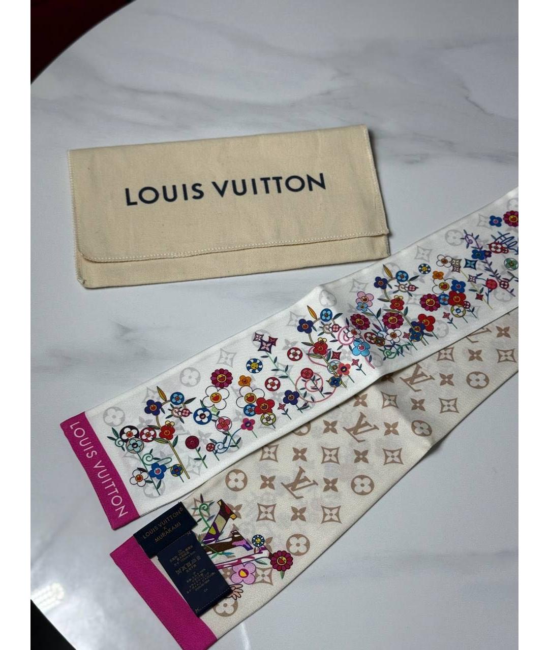 LOUIS VUITTON Белый шелковый шарф, фото 4