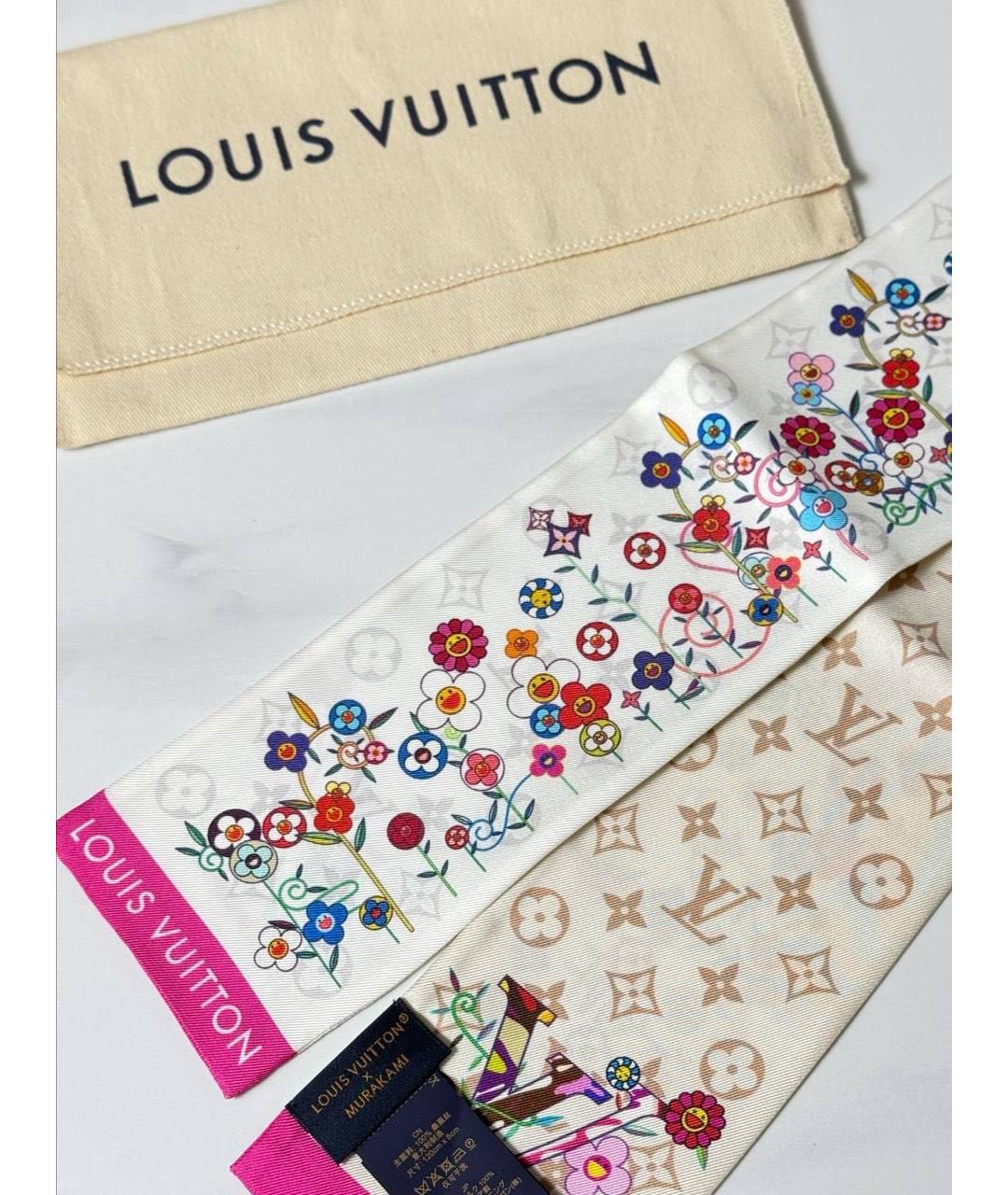 LOUIS VUITTON Белый шелковый шарф, фото 5