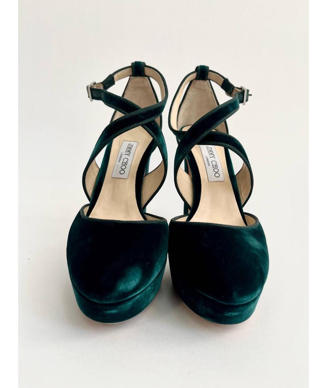 JIMMY CHOO Зеленые бархатные туфли, фото 2