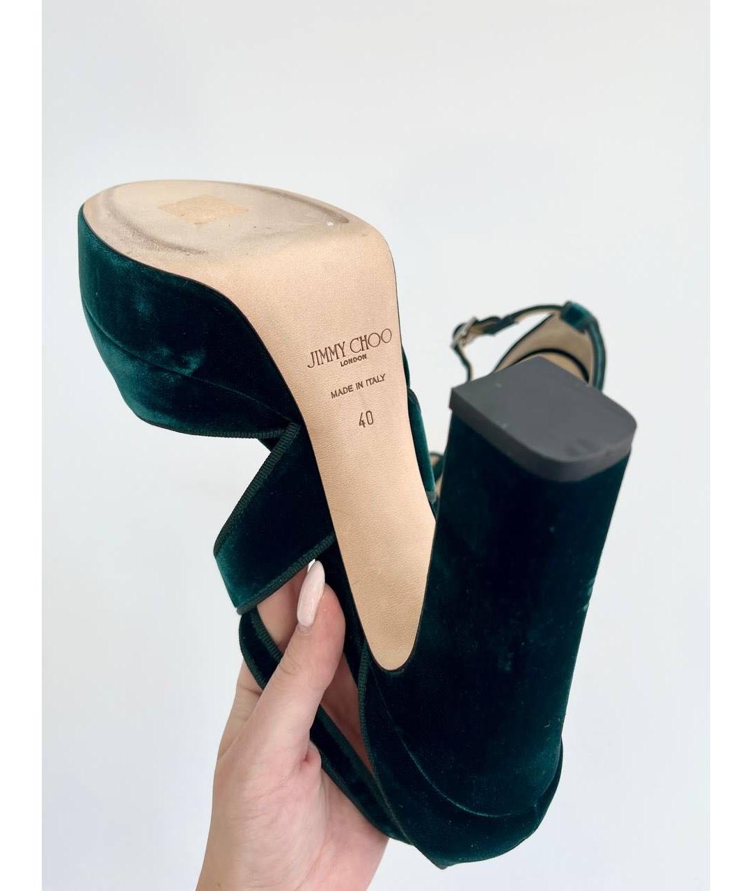 JIMMY CHOO Зеленые бархатные туфли, фото 7