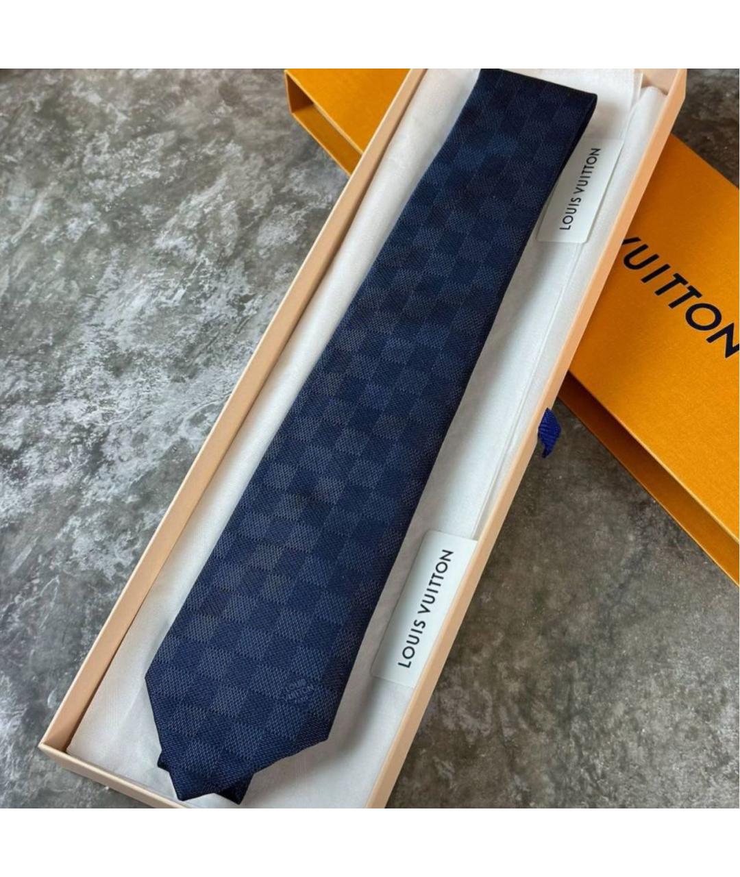 LOUIS VUITTON Синий шелковый галстук, фото 4