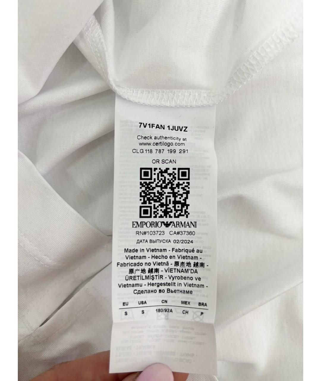 EMPORIO ARMANI Белое хлопковое поло с коротким рукавом, фото 4