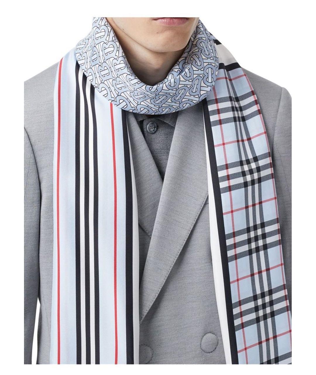 BURBERRY Голубой шелковый шарф, фото 2