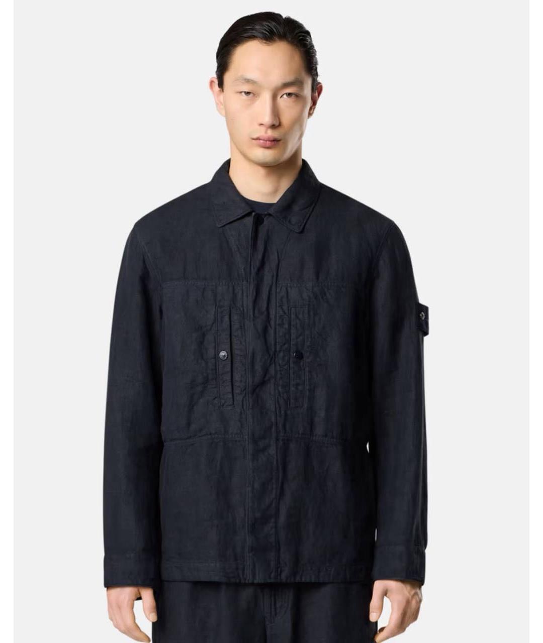 STONE ISLAND Темно-синяя льняная куртка, фото 3