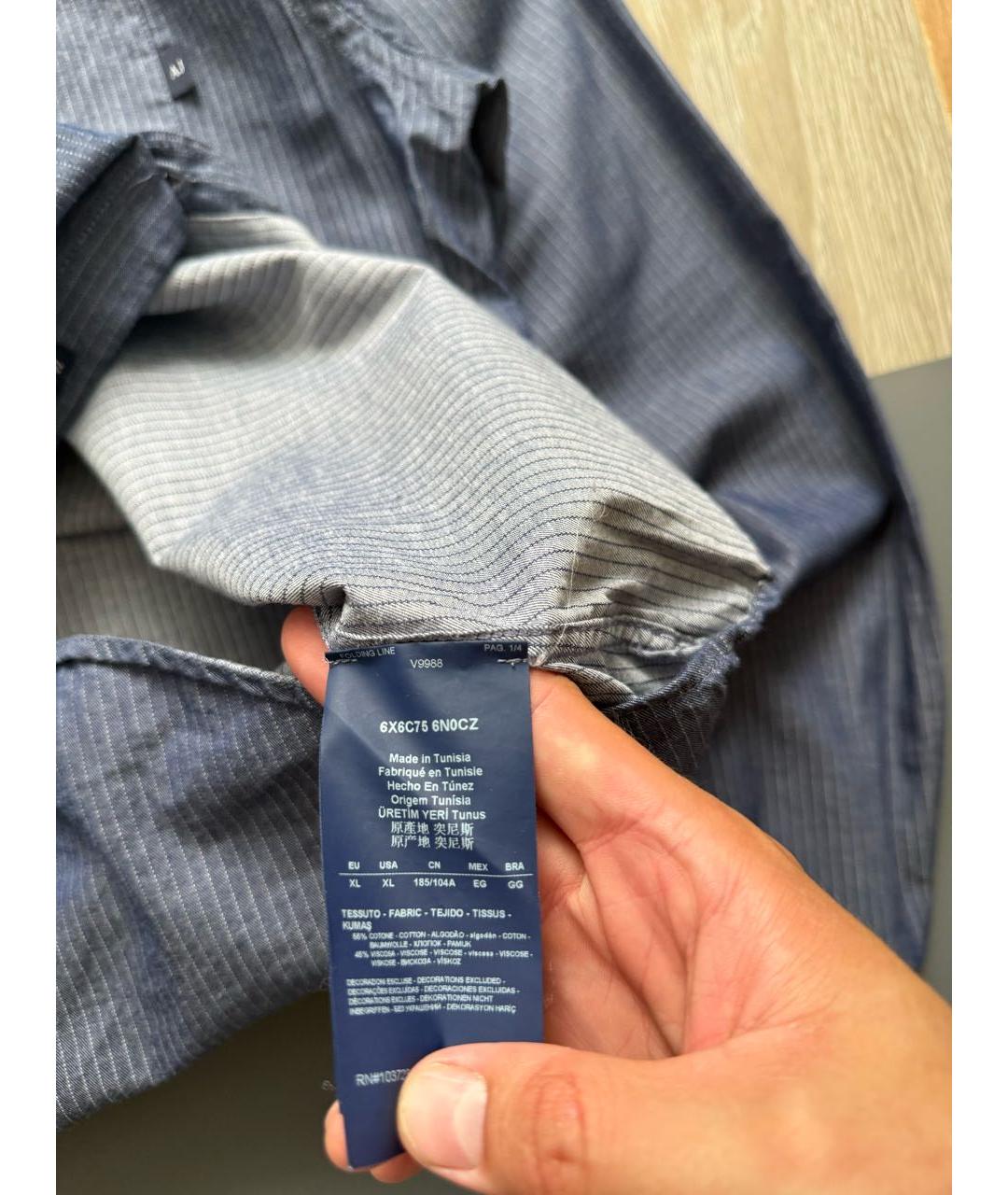 ARMANI JEANS Темно-синяя хлопковая кэжуал рубашка, фото 3