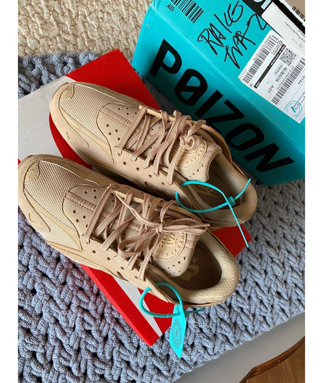NIKE Бежевые кожаные кроссовки, фото 3