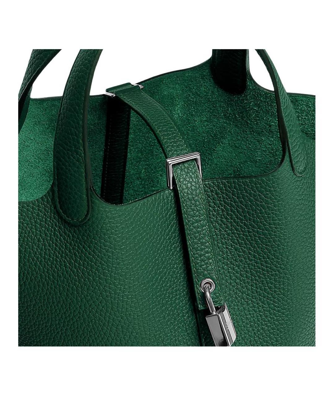 HERMES Зеленая кожаная сумка с короткими ручками, фото 4