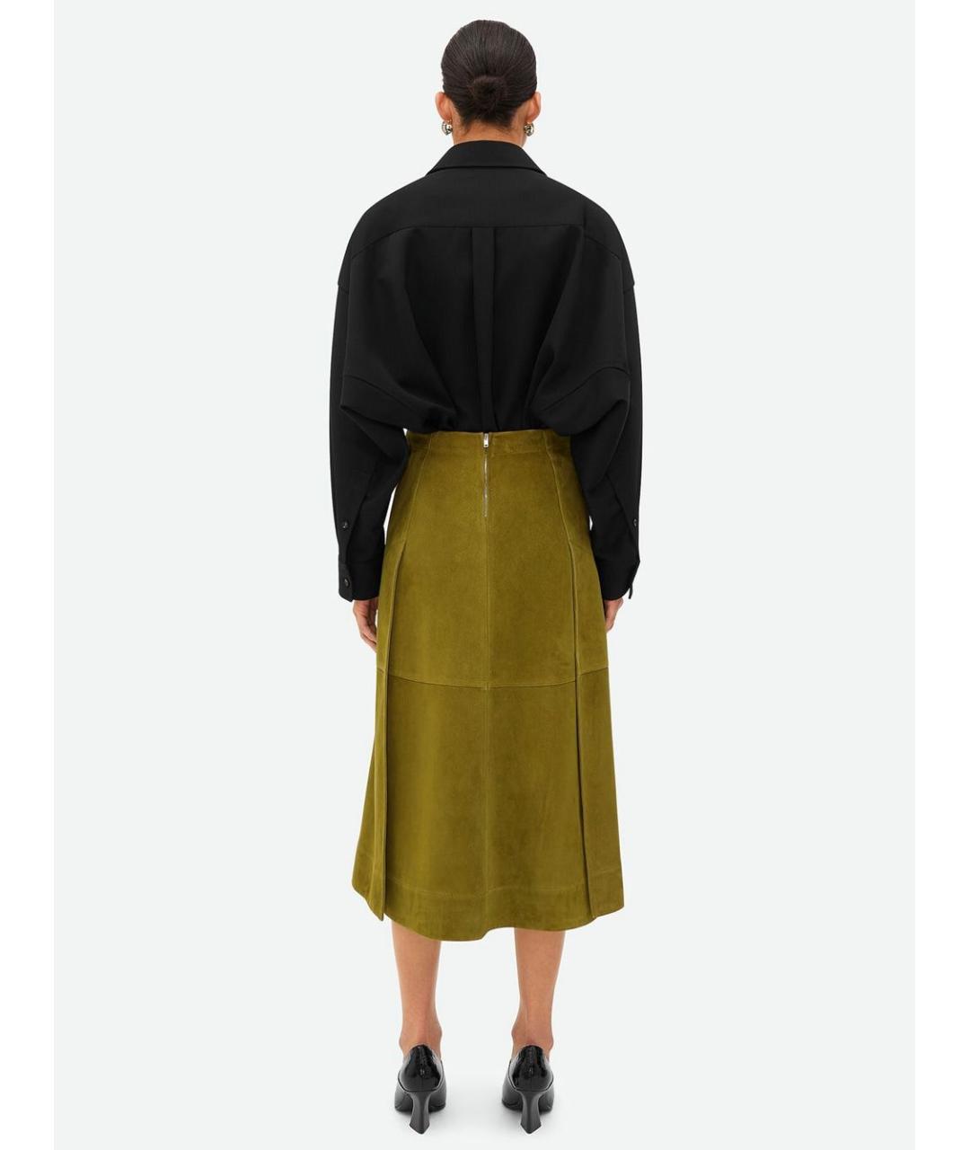 BOTTEGA VENETA Зеленая замшевая юбка миди, фото 4