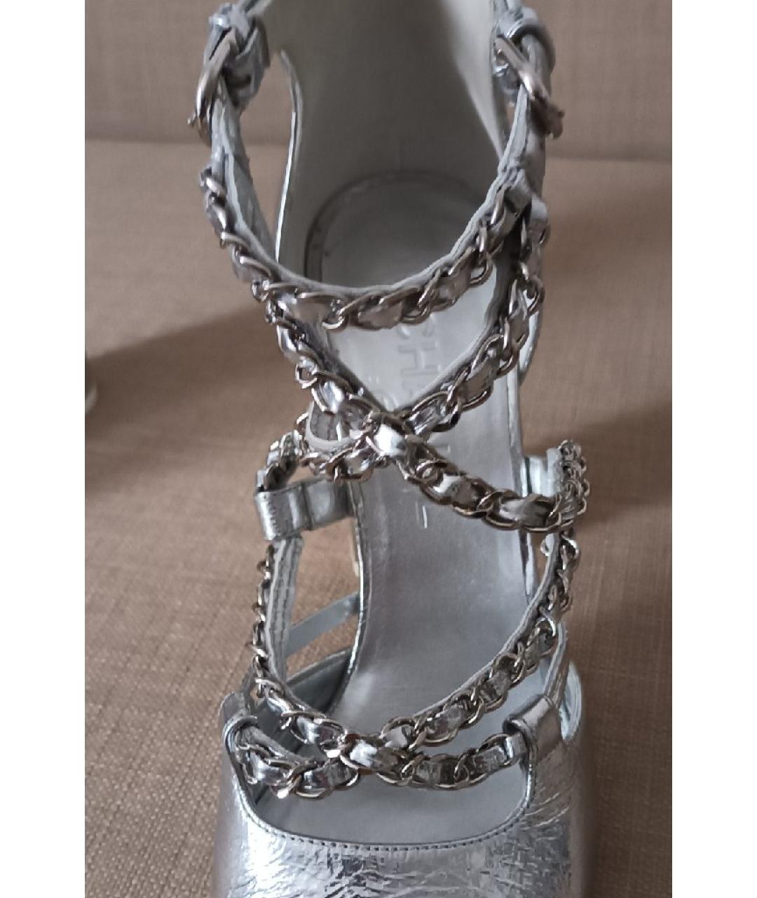 CHANEL Серебряные кожаные босоножки, фото 9