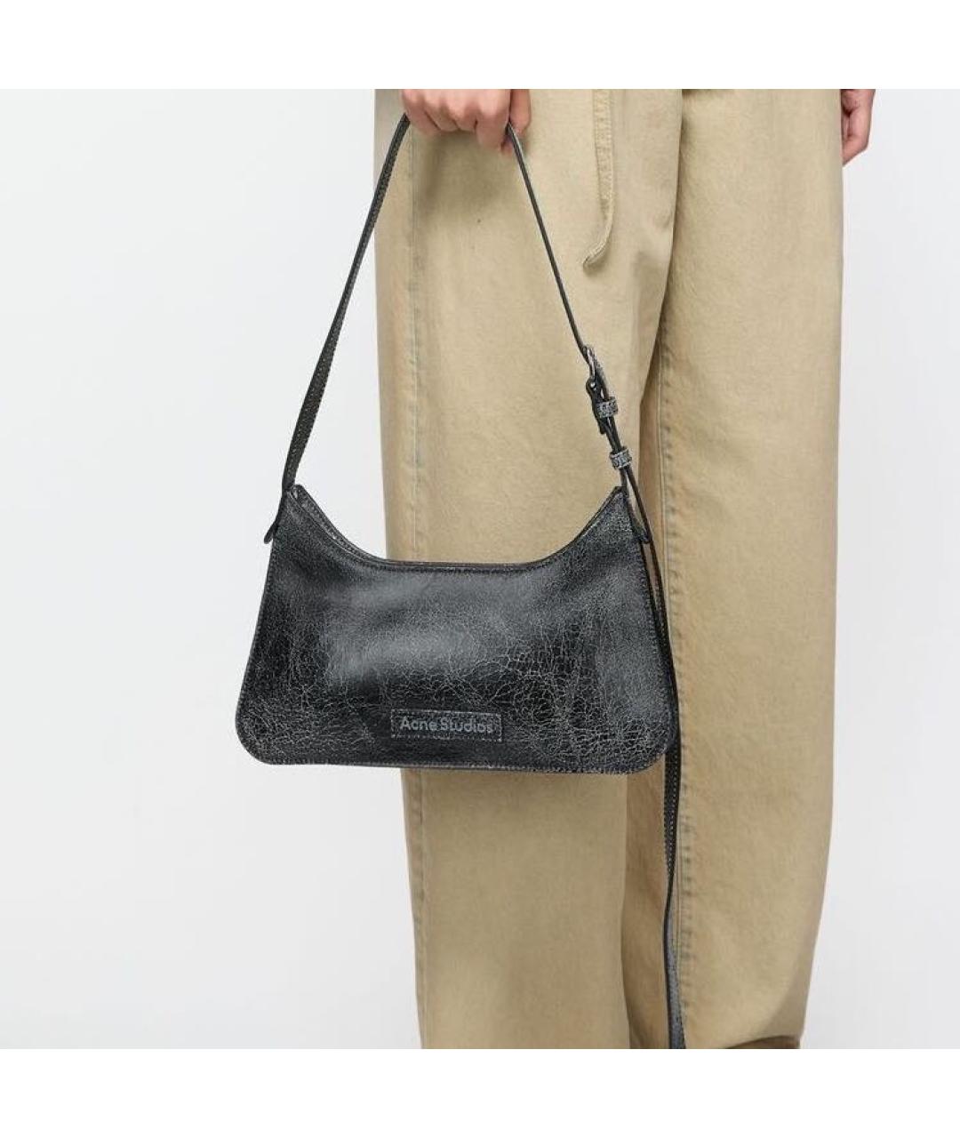 ACNE STUDIOS Антрацитовая кожаная сумка с короткими ручками, фото 5