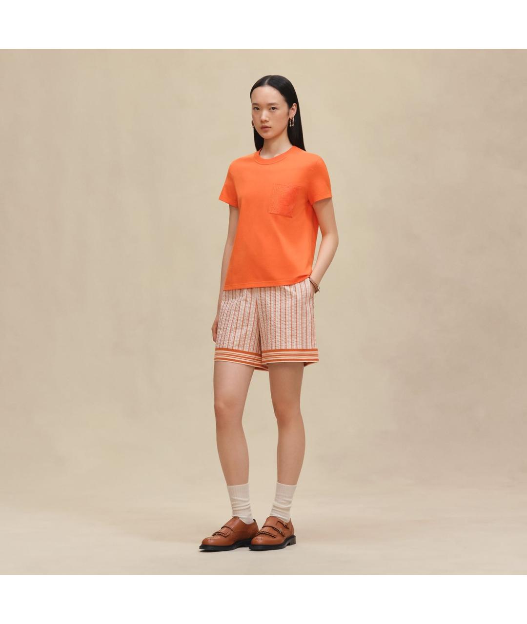 HERMES Оранжевая хлопковая футболка, фото 6