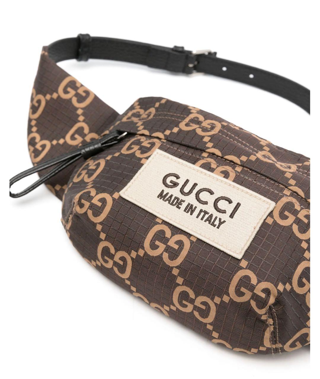 GUCCI Коричневая тканевая поясная сумка, фото 2