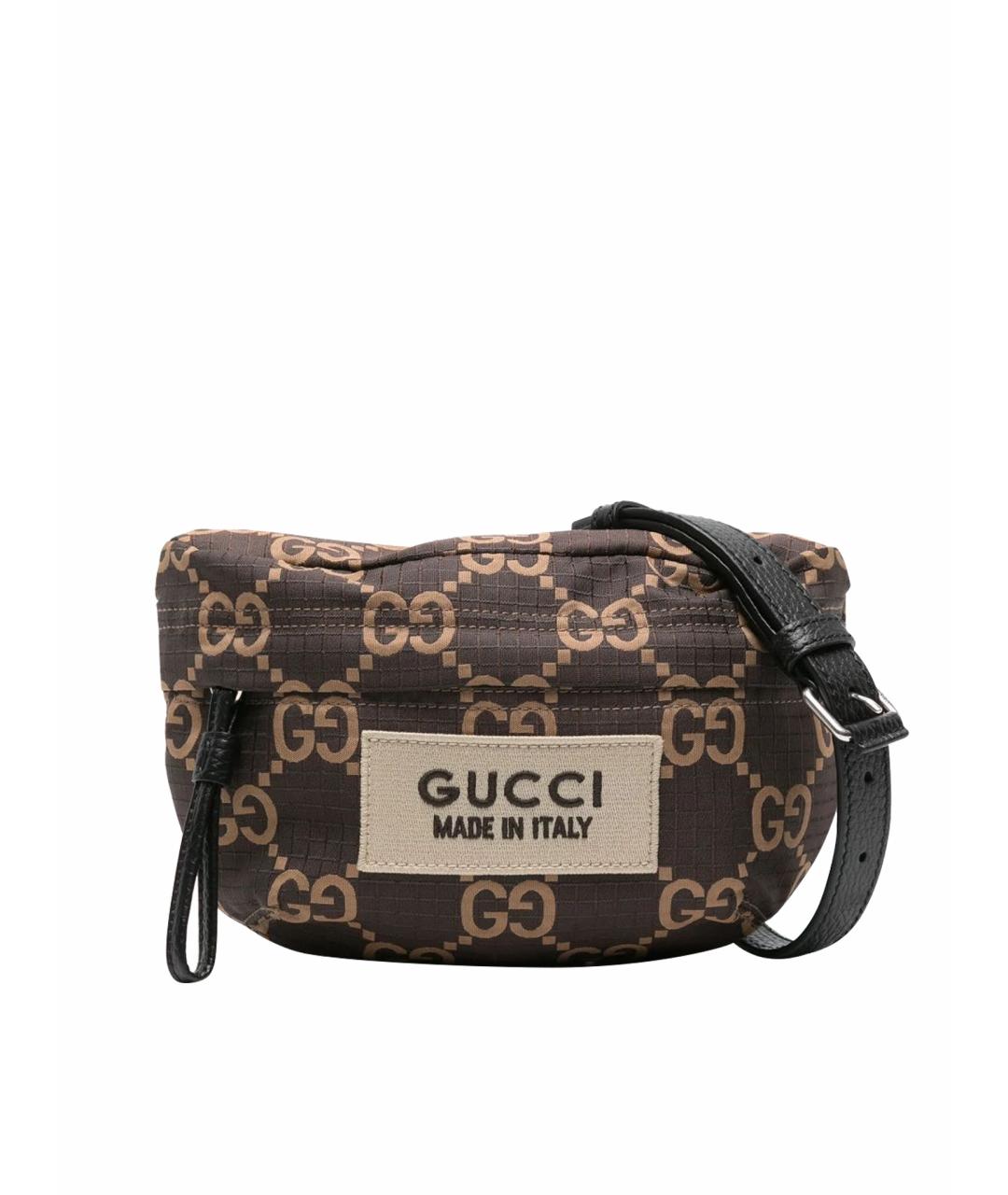 GUCCI Коричневая тканевая поясная сумка, фото 1