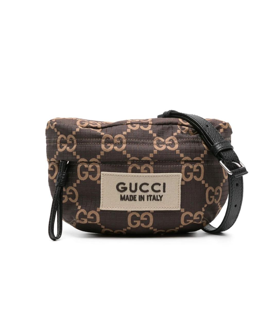 GUCCI Коричневая тканевая поясная сумка, фото 6