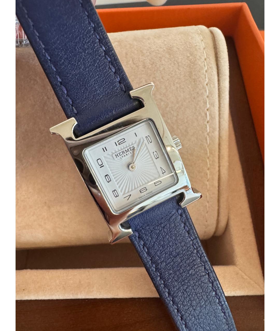 HERMES Голубые кожаные часы, фото 3