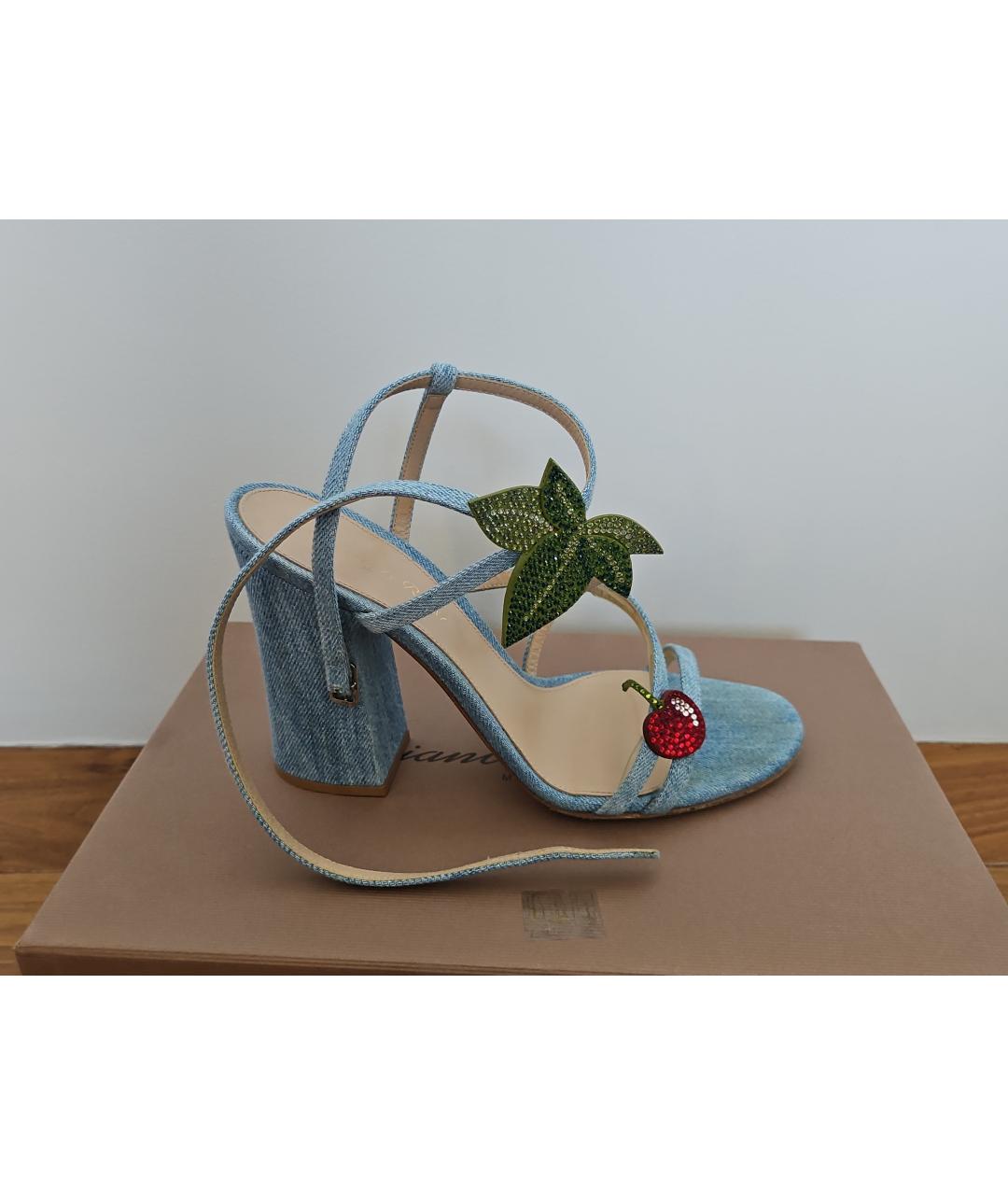 GIANVITO ROSSI Голубые текстильные туфли, фото 10
