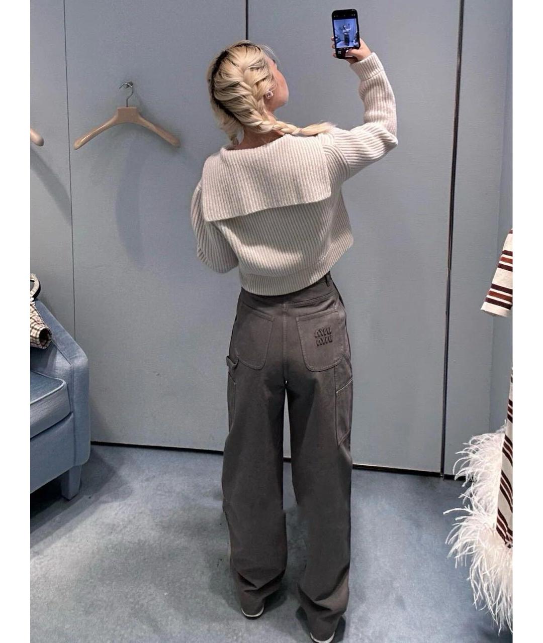 MIU MIU Антрацитовые хлопковые прямые джинсы, фото 4