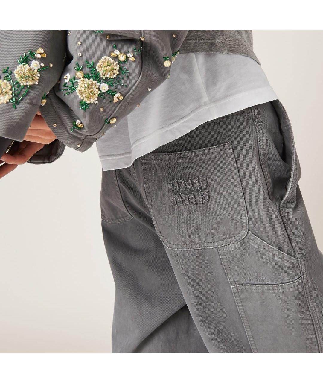 MIU MIU Антрацитовые хлопковые прямые джинсы, фото 5
