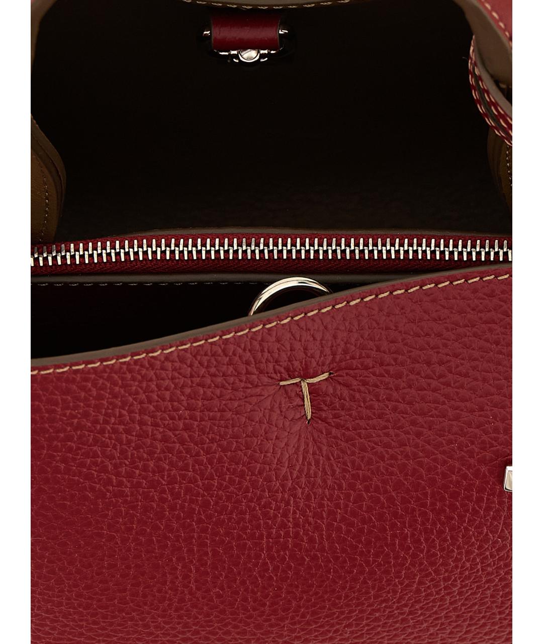 TOD'S Бордовая кожаная сумка тоут, фото 4