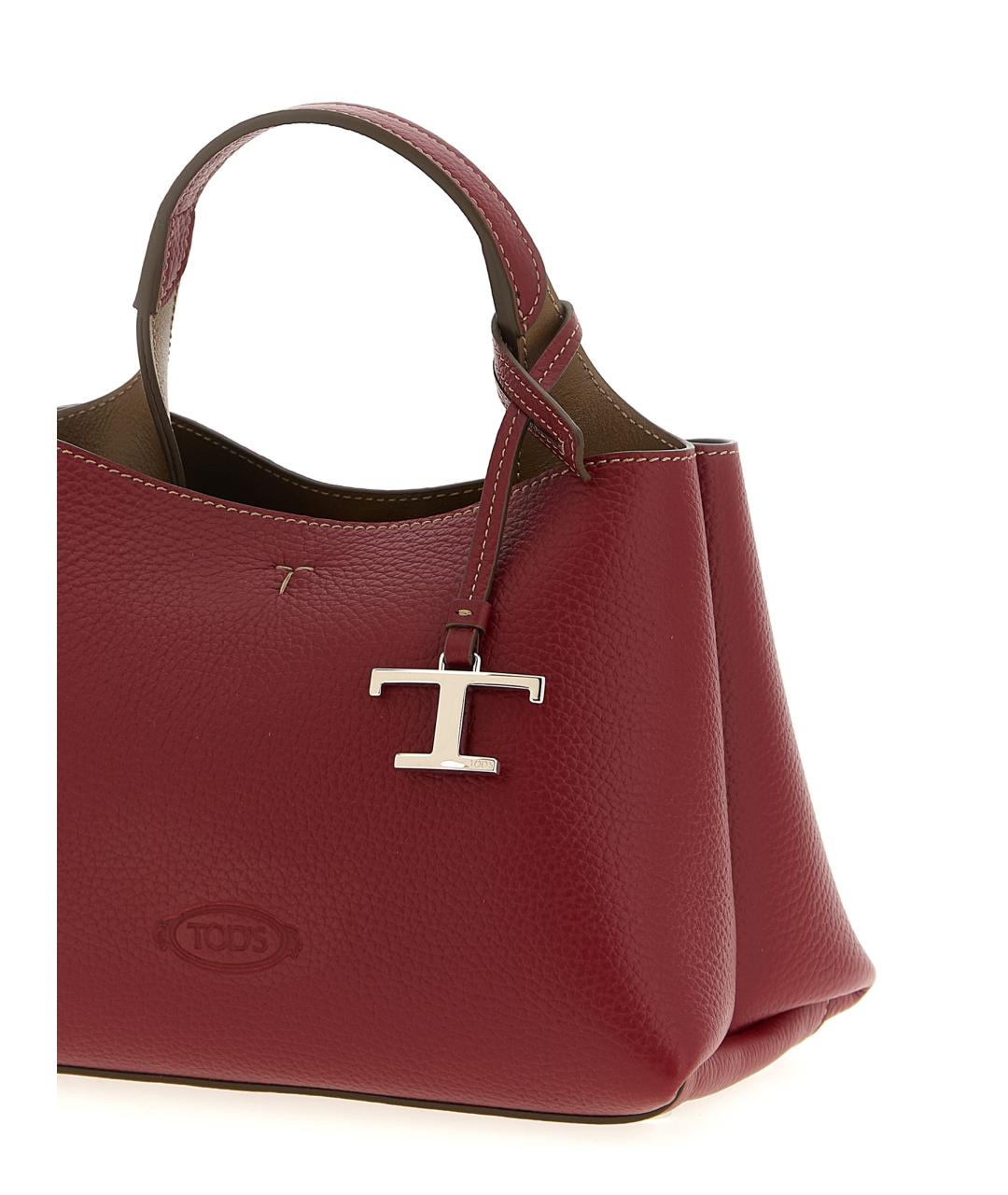 TOD'S Бордовая кожаная сумка тоут, фото 3