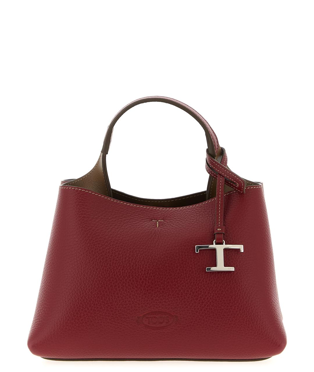 TOD'S Бордовая кожаная сумка тоут, фото 1