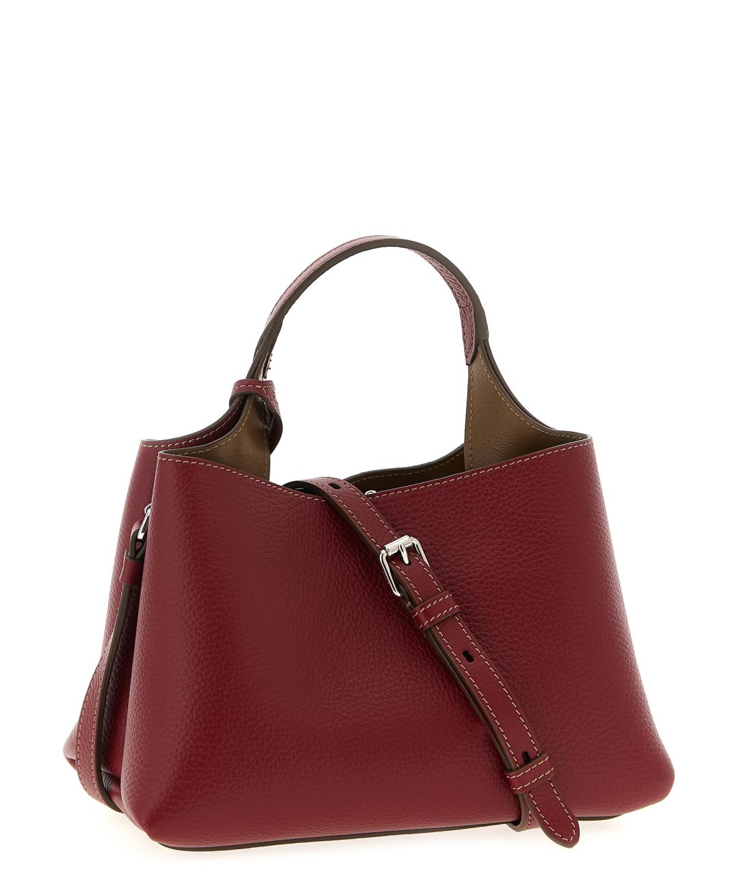 TOD'S Бордовая кожаная сумка тоут, фото 2