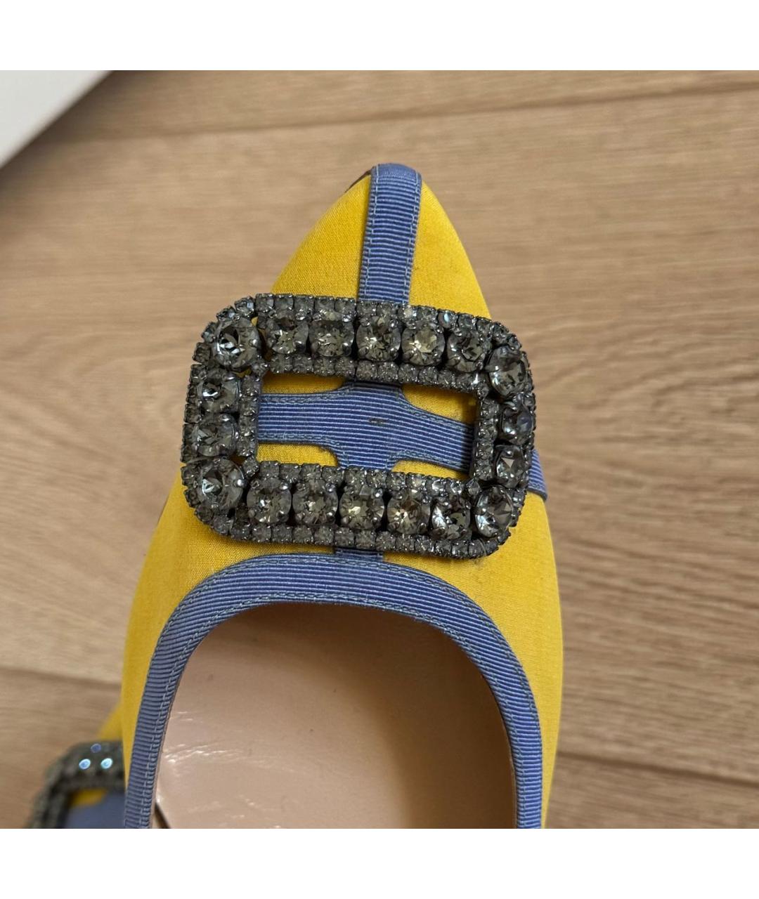 MANOLO BLAHNIK Желтые текстильные балетки, фото 8