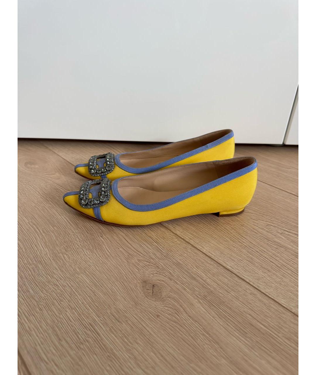 MANOLO BLAHNIK Желтые текстильные балетки, фото 3